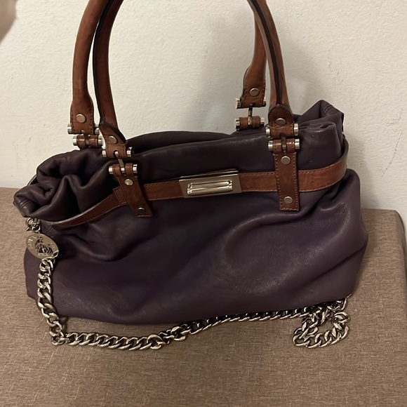 EUC AUTH LANVIN KENTUCKY SUEDE LEATHER BROWN & PURPLE PURSE - Picture 3 of 10